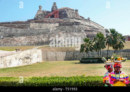 Cartagena Kolumbien, Castillo de San Roiman de Barajas, San Lazaro Hill, historische Festung aus der Kolonialzeit, Weltkulturerbe, Außenansicht, Afro Caribbean Pal Stockfoto