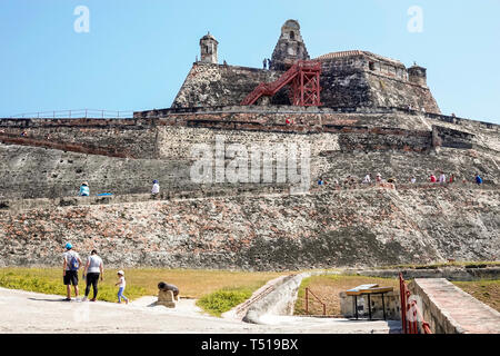 Cartagena Kolumbien, Castillo de San Roppe de Barajas, San Lazaro Hill, historische Festung aus der Kolonialzeit, Weltkulturerbe, Außenansicht, Familienfamilien pa Stockfoto