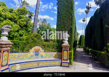 Teil einer der Gärten des Real Alcázar-Palast in Sevilla, Spanien Stockfoto