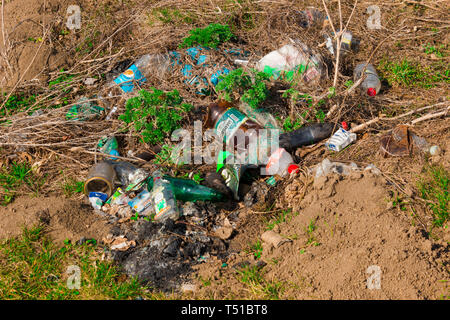 Müll, Abfall, Abfall, Müll, Kunststoff Kunststoff Flasche Hintergrund Textur, Müll Abfallbehälter, Kunststoff Verschmutzung Stockfoto