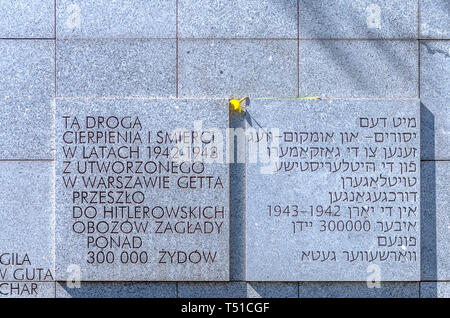 Detail des Umschlagplatzes. Gedenkplaketten - Warschau, Polen. Stockfoto