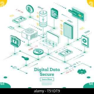 Cyber Security isometrische Konzept. Vector Illustration. Grosse Daten und Internet Safety System. Icon Set. Stock Vektor