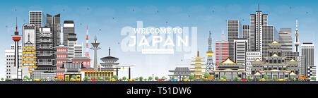 In Japan Skyline mit grauen Gebäuden und blauer Himmel willkommen. Vector Illustration. Tourismus Konzept mit historischer Architektur. Stadtbild mit Sehenswürdigkeiten. Stock Vektor