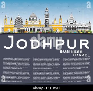 Jodhpur Indien Skyline der Stadt mit Gebäuden, blauer Himmel und Kopieren. Vector Illustration. Business Travel und Konzept mit historischer Architektur. Stock Vektor