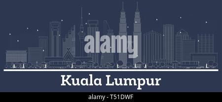 Überblick Kuala Lumpur Malaysia Skyline der Stadt mit weißen Gebäuden. Vector Illustration. Business Travel und Konzept mit moderner Architektur. Stock Vektor