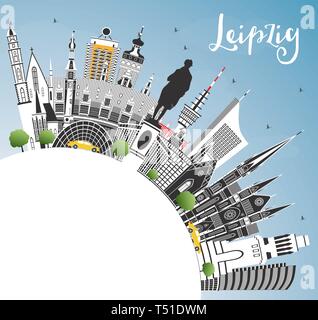 Leipzig Deutschland City Skyline mit grauen Gebäude, blauer Himmel und Kopieren. Vector Illustration. Business Travel und Tourismus Konzept. Stock Vektor