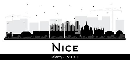 Nizza Frankreich Skyline der Stadt Silhouette mit schwarzen Gebäude isoliert auf Weiss. Vector Illustration. Business Travel und Tourismus Konzept. Stock Vektor