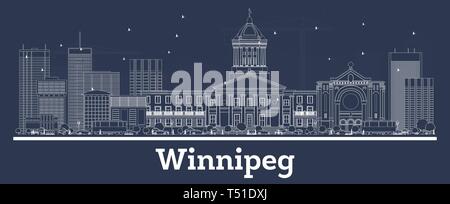 Umrisse Winnipeg Kanada Skyline der Stadt mit weißen Gebäuden. Vector Illustration. Business Travel und Konzept mit moderner Architektur. Winnipeg. Stock Vektor