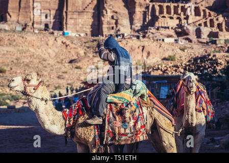 Kamele in Petra historische Stadt der nabatäischen Reiches in Jordanien Stockfoto