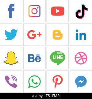 Social Media icons Logo Vektor Illustrator Hintergrund-, Sozial-, Medien-, Symbol-, Instagram snapchat, Facebook, Twitter, whatsapp, Set, Netzwerk einrichten, Stock Vektor
