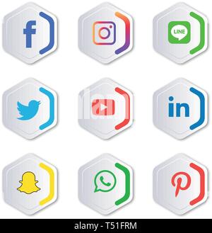 Social Media icons Logo Vektor Illustrator Hintergrund-, Sozial-, Medien-, Symbol-, Instagram snapchat, Facebook, Twitter, whatsapp, Set, Netzwerk einrichten, Stock Vektor