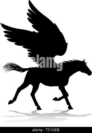 Pegasus Silhouette Mythologische geflügeltes Pferd Stock Vektor