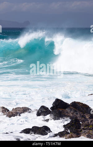 Hohe Wellen an Hookipa in Maui, Hawaii. Stockfoto