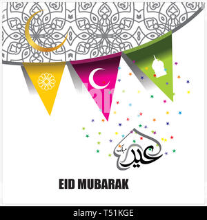 Eid Mubarak mit Arabische Kalligraphie für die Feier der muslimischen Gemeinschaft Festival Stockfoto
