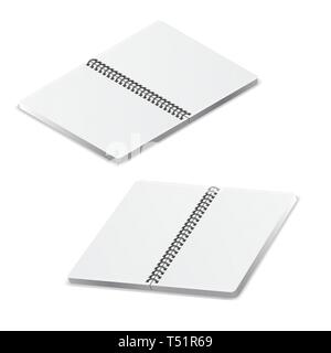 Notebook Vorlage mit quadratischen Raster auf weißem Hintergrund geöffnet. Realistische isometrische Notepad mit einer Spirale. Stock Vektor