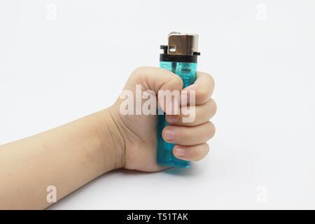 In kid Hand leichter auf weißem Hintergrund. Stockfoto