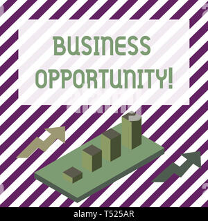 Handschrift text Schreiben Geschäft Gelegenheit. Konzeptionelle foto Investitionen, mit der Käufer ein Unternehmen bunte Clustered 3D-Balkendiagramm G zu beginnen. Stockfoto