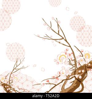 Cherry Blossom Vorlage Vektor. Rosa Blume mit Zweig. Japanische Muster Hintergrund. Stock Vektor