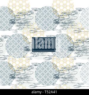 Asiatische Hand gezeichnet Wellenmuster mit japanischen Muster Vektor. Geometrische Hintergrund. Stock Vektor