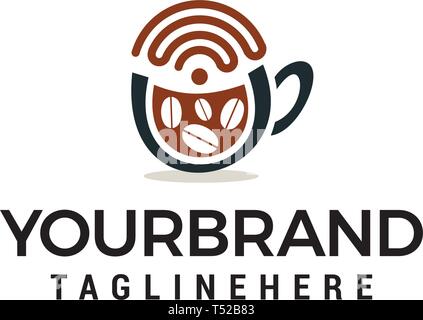 Tasse Kaffee mit Wi-fi Symbol logo Design Konzept Vorlage Vektor Stock Vektor