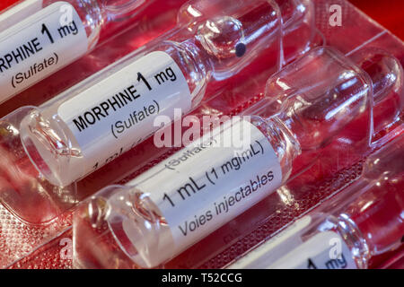 Close-up des Morphiums SULFAT 1 mg/ml Durchstechflasche Stockfoto