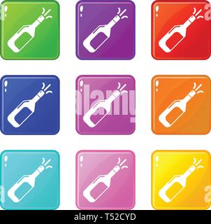Hochzeit champagne Explosion Icons Set 9 Colour Collection Stock Vektor
