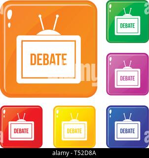 TV mit der Debatte Inschrift Icons Set Vector Farbe Stock Vektor
