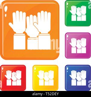 Verschiedene Menschen erhobenen Händen bis Icons Set Vector Farbe Stock Vektor