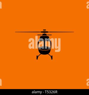 Hubschrauber Symbol Vorderansicht. Schwarz auf Orange Hintergrund. Vector Illustration. Stock Vektor