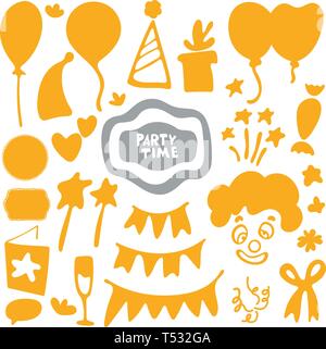 Partyzeit-Celebration-Symbole, Mono-Vektor-Symbole, Doodle-Stil. Stock Vektor