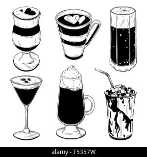 Satz von verschiedenen Kaffee Cocktails auf weißem Hintergrund. Vector Illustration Stock Vektor