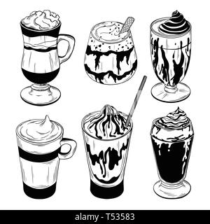 Satz von verschiedenen Kaffee Cocktails auf weißem Hintergrund. Vector Illustration Stock Vektor