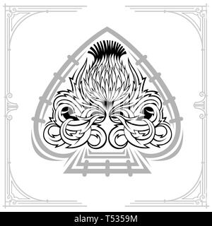 Ace of Spades Form und Thistle floralen Muster. Design Element, schwarz auf weiß Stock Vektor