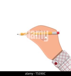 Schwarz Bleistift mit Radierer aus Kautschuk in der Hand. Schreibwaren. Bürobedarf. Vector Illustration, flacher Stil Bleistift Stock Vektor