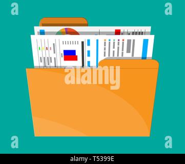 Manila Ordner mit finanzieller Bericht mit Diagrammen. Ring Binder voller Geschäftspapiere. Wirtschaftsprüfung, Steuer, Buchhaltung voncept. Vector Illustration i Stock Vektor