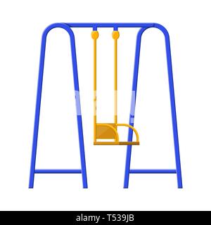 Kinder schwingen auf weißen isoliert. Metal swing Symbol mit Sitzplätzen. Kinder Spielplatz. Vector Illustration im flachen Stil Stock Vektor
