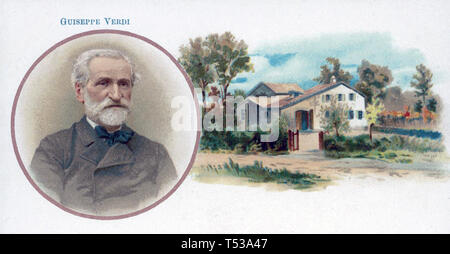 GIUSEPPE VERDI (1813-1901), italienischer Opernkomponist gezeigt mit seinem Elternhaus in Le Roncole Stockfoto