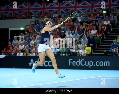 Johanna Konta während des Tages eine der Fed Cup am Kupfer, London. Stockfoto