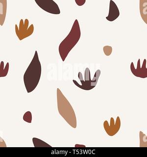 Nahtlose, sich wiederholendes Muster mit abstrakten Formen und floralen Elementen in Braun, orange und beige auf weißem Hintergrund. Verspielt und modernen Co Stock Vektor