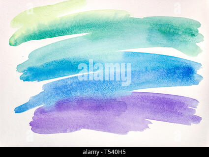 Abstrakte aquarell Pinselstriche in Grün und Blau Farbe auf weißem Hintergrund Stockfoto