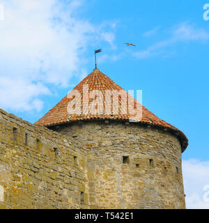 Festung Turm mit Ziegeldach auf blauen Himmel Hintergrund Stockfoto