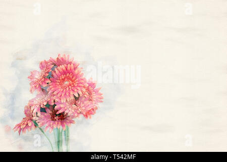 Rote Blumen auf weißem Hintergrund in Aquarell Stockfoto