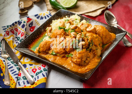 Vegetarische Malai Kofta-Kugeln in Soße Sauce mit Tamarinde Basmati-Reis Stockfoto