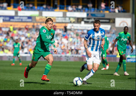 Huddersfield, Yorkshire, Großbritannien. 20 Apr, 2019. Gerard Deulofeu von Watford während der Premier League Match zwischen Huddersfield Town und Watford am John Smith's Stadion, Huddersfield am Samstag, den 20. April 2019. (Quelle: Pat Scaasi | MI Nachrichten) nur die redaktionelle Nutzung, eine Lizenz für die gewerbliche Nutzung erforderlich. Keine Verwendung in Wetten, Spiele oder einer einzelnen Verein/Liga/player Publikationen. Foto darf nur für Zeitung und/oder Zeitschrift redaktionelle Zwecke verwendet werden. Credit: MI Nachrichten & Sport/Alamy leben Nachrichten Stockfoto