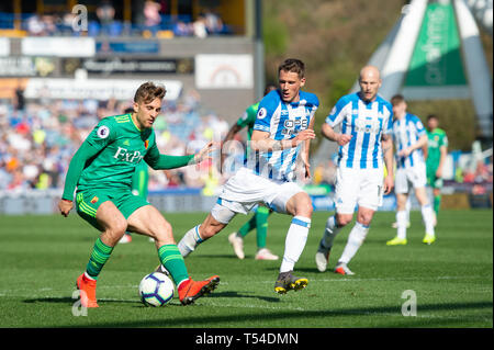 Huddersfield, Yorkshire, Großbritannien. 20 Apr, 2019. Gerard Deulofeu von Watford während der Premier League Match zwischen Huddersfield Town und Watford am John Smith's Stadion, Huddersfield am Samstag, den 20. April 2019. (Quelle: Pat Scaasi | MI Nachrichten) nur die redaktionelle Nutzung, eine Lizenz für die gewerbliche Nutzung erforderlich. Keine Verwendung in Wetten, Spiele oder einer einzelnen Verein/Liga/player Publikationen. Foto darf nur für Zeitung und/oder Zeitschrift redaktionelle Zwecke verwendet werden. Credit: MI Nachrichten & Sport/Alamy leben Nachrichten Stockfoto