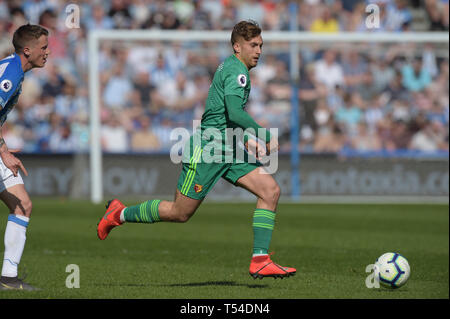 Huddersfield, Yorkshire, Großbritannien. 20 Apr, 2019. Gerard Deulofeu von Watford während der Premier League Match zwischen Huddersfield Town und Watford am John Smith's Stadion, Huddersfield am Samstag, den 20. April 2019. (Quelle: Pat Scaasi | MI Nachrichten) nur die redaktionelle Nutzung, eine Lizenz für die gewerbliche Nutzung erforderlich. Keine Verwendung in Wetten, Spiele oder einer einzelnen Verein/Liga/player Publikationen. Foto darf nur für Zeitung und/oder Zeitschrift redaktionelle Zwecke verwendet werden. Credit: MI Nachrichten & Sport/Alamy leben Nachrichten Stockfoto