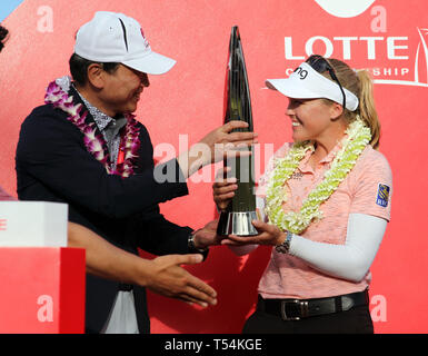 Hawaii, USA. 20 Apr, 2019. Brooke M. Henderson, Rücken an Rücken Meister des LPGA Lotte Meisterschaft an der Ko Olina Golf Club in Kapolei, HI Michael Sullivan/CSM Credit: Cal Sport Media/Alamy leben Nachrichten Stockfoto