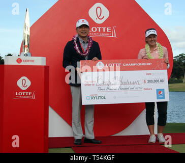 Hawaii, USA. 20 Apr, 2019. Brooke M. Henderson, Rücken an Rücken Meister des LPGA Lotte Meisterschaft an der Ko Olina Golf Club in Kapolei, HI Michael Sullivan/CSM Credit: Cal Sport Media/Alamy leben Nachrichten Stockfoto