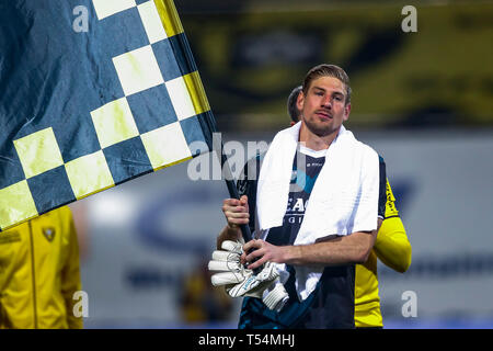 Venlo, Niederlande. 20 Apr, 2019. Fußball, niederländischen Eredivisie Saison 2018 - 2019, Covebo Stadion De Koel, VVV Venlo Torwart Lars Unnerstall Feiern nach dem Spiel VVV Venlo - De Graafschap Credit: Pro Schüsse/Alamy leben Nachrichten Stockfoto
