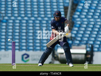 Leeds, UK, April 2019 21. Lancashire Blitz Steven Croft batting während der Royal London einen Tag Pokalspiel Yorkshire Viking vs Lancashire Blitz an der Leeds, UK. Credit: Touchlinepics/Alamy leben Nachrichten Stockfoto